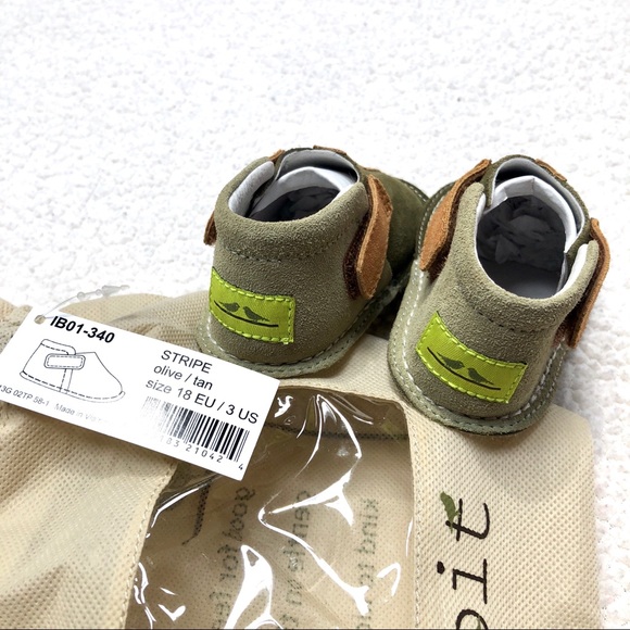 Pipit Suede Stripe Olive Green Baby Shoes Size 3 - Picture 6 of 11